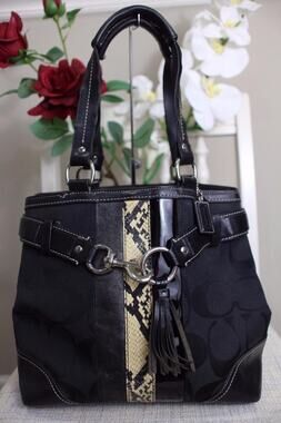 COACH HAMPTON BROWN SIG PYTHON STRIPE CARRYALL TOTE #10264 (150